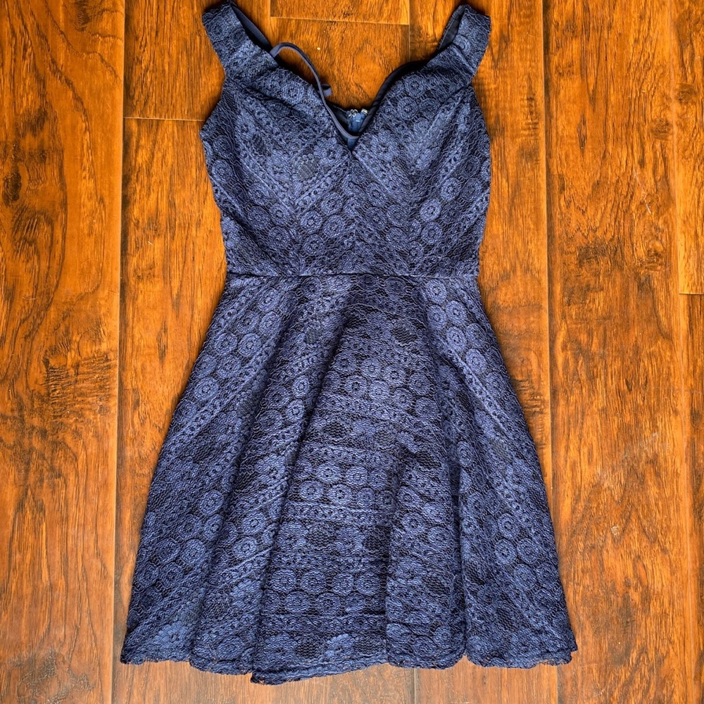 blue lace mini dress